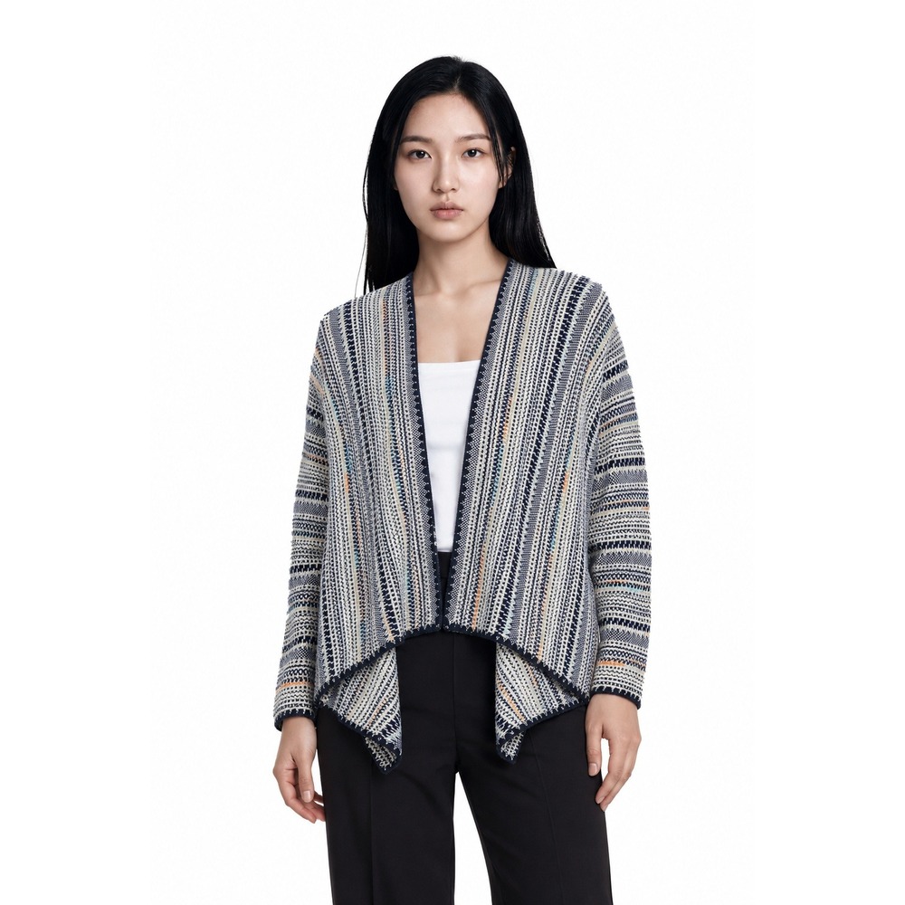 NEW Lucky Brand Cardigan Sweater Poncho Women's Size 3X Blue Chevron Knit Open
